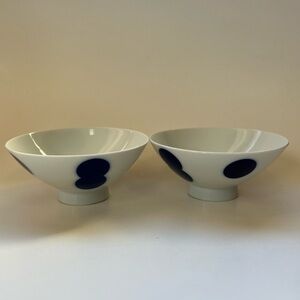 Porcelain Blue Polka Dot with White Rice Bowls